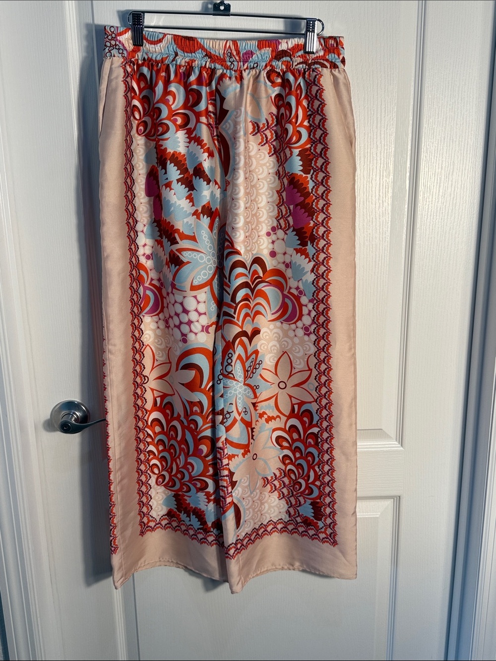 Zara Floral Panel Patchwork Pants Coral Pockets Ins 26” Sz L